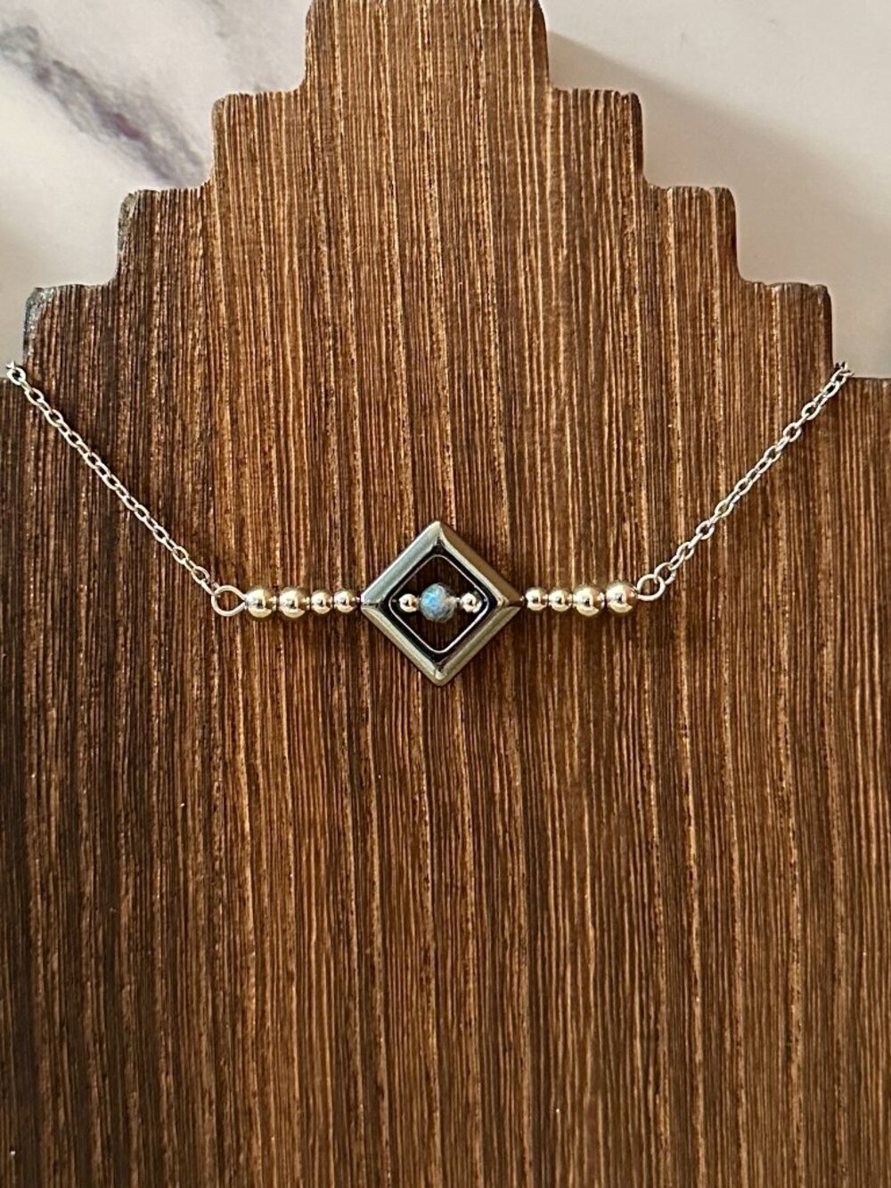Handmade Black Canyon Moonlight Stainless Steel Western Pearl Bar Necklace 16"